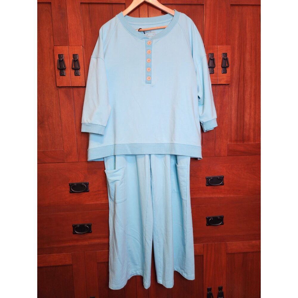 AnyBody Light Blue Lounge Pajama 2 piece Set Tie Waist Women's Size 2XL